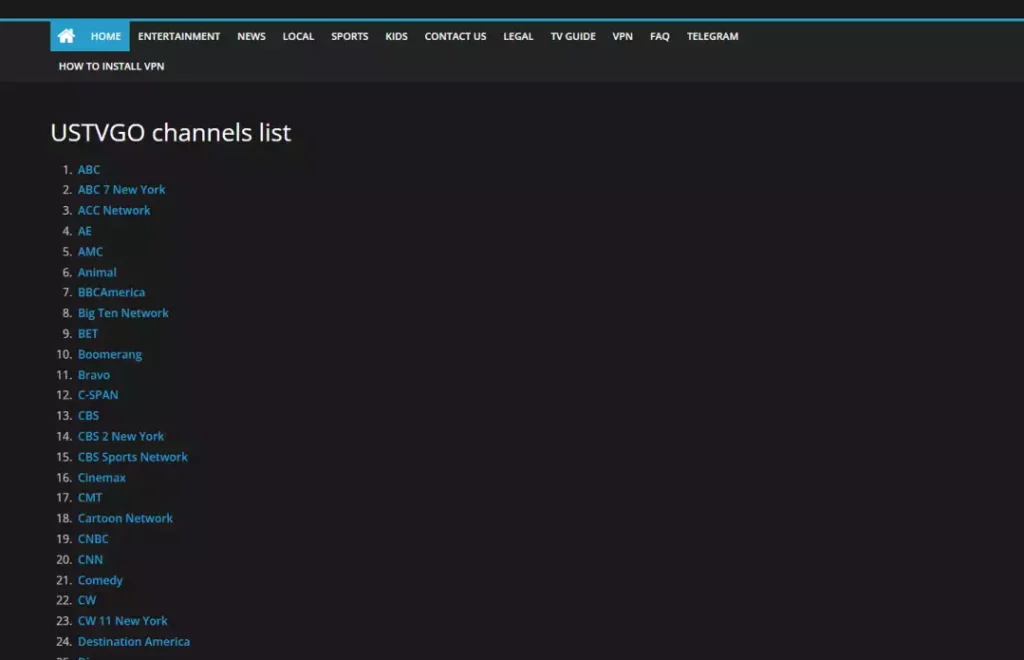 USTVGO channel list for free