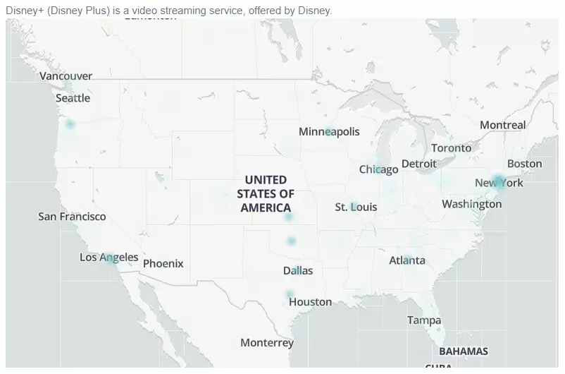 check whether Disney+ Server is Down map in various USA states