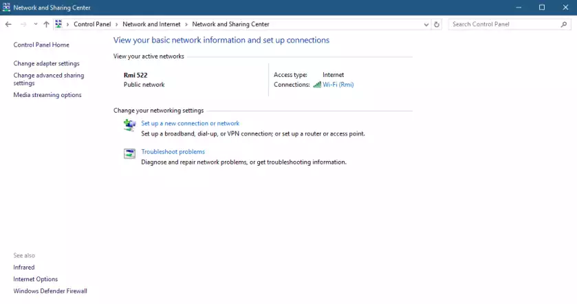 Using Control Panel enable available networks