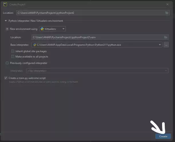 Create a New Project in PyCharm