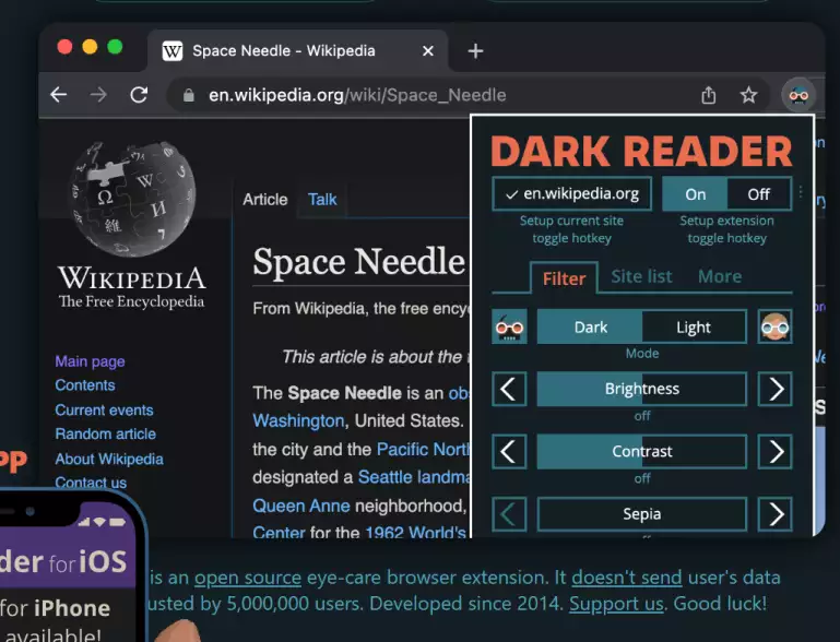 1. Dark Reader one of the best Chrome Extensions for Dark Mode