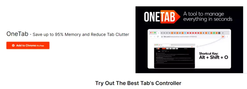1. OneTab chrome extensions for tab management