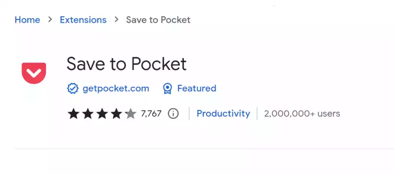 2. Save to Pocket (Best Free and paid Chrome Extensions for Bookmarks)