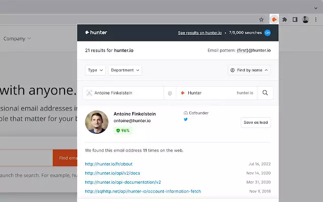 Hunter.io (Most Recommended Paid Extension for Data Scraping)